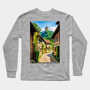 Gorgeous Medieval Village with Lush Plant life Long Sleeve T-Shirt